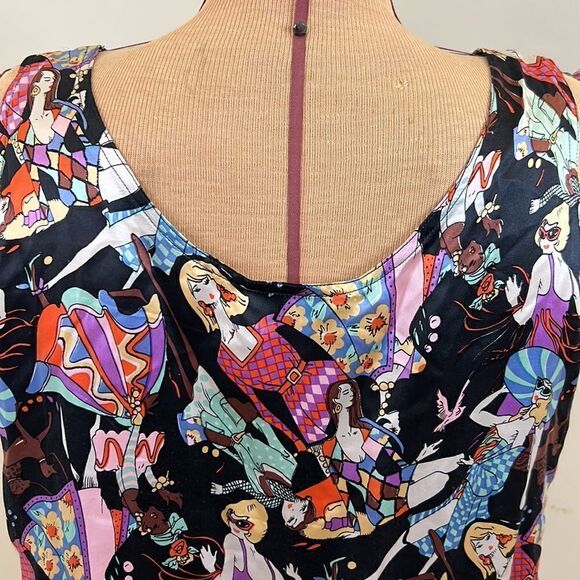 Edgemont 100% Silk Retro Themed Printed Tank Blouse - Size Medium - Picture 11 of 13